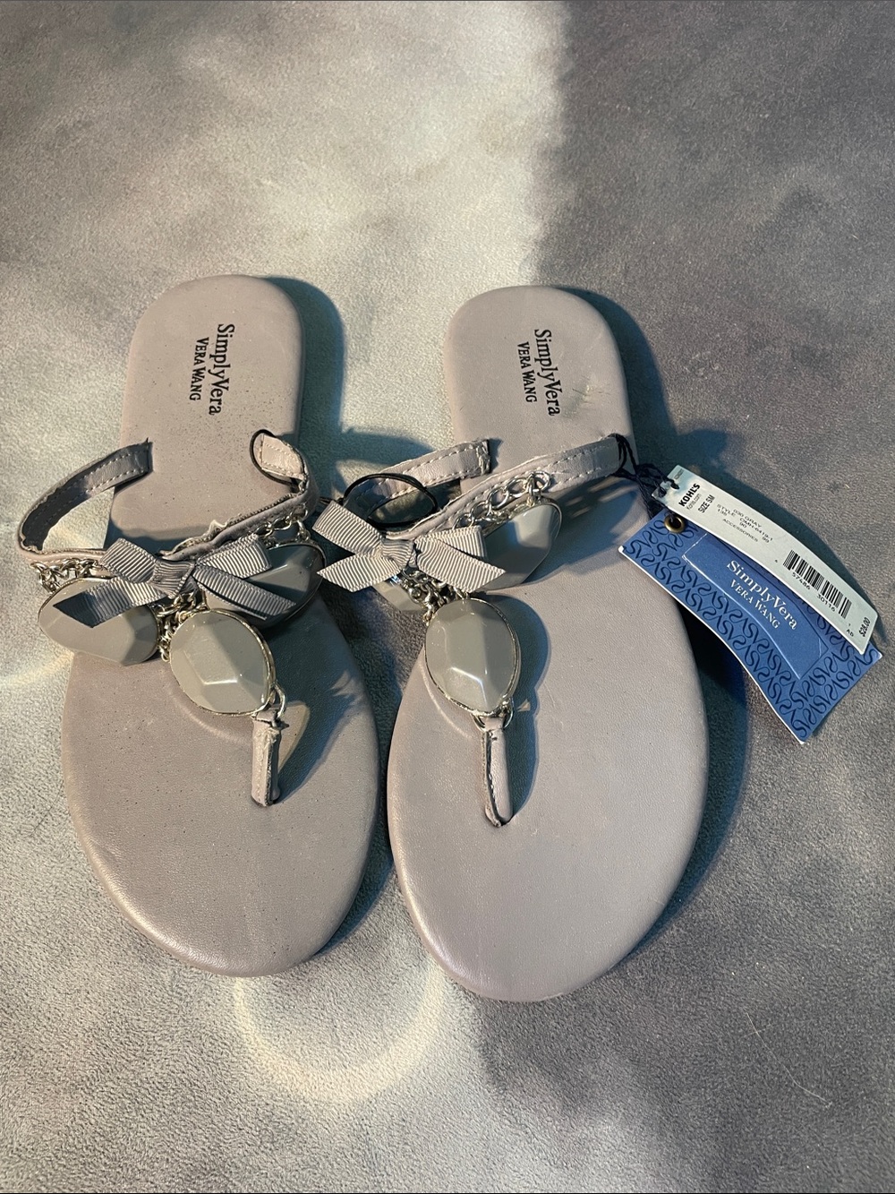 Simply Vera Vera Wang Taupe Jeweled Bow Thong Sandals